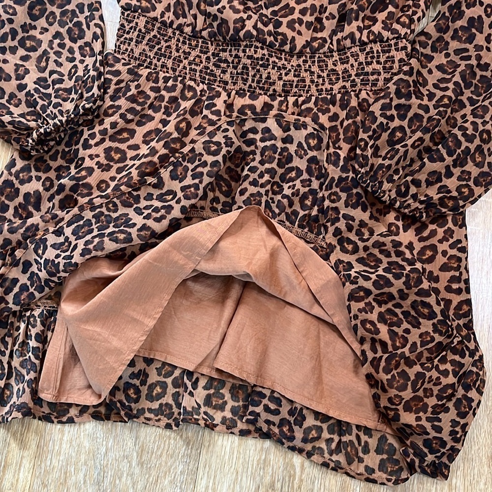NWT New Old Navy Animal Print Smocked Long Sleeve Mini Dress Size Small Lined - Picture 8 of 14